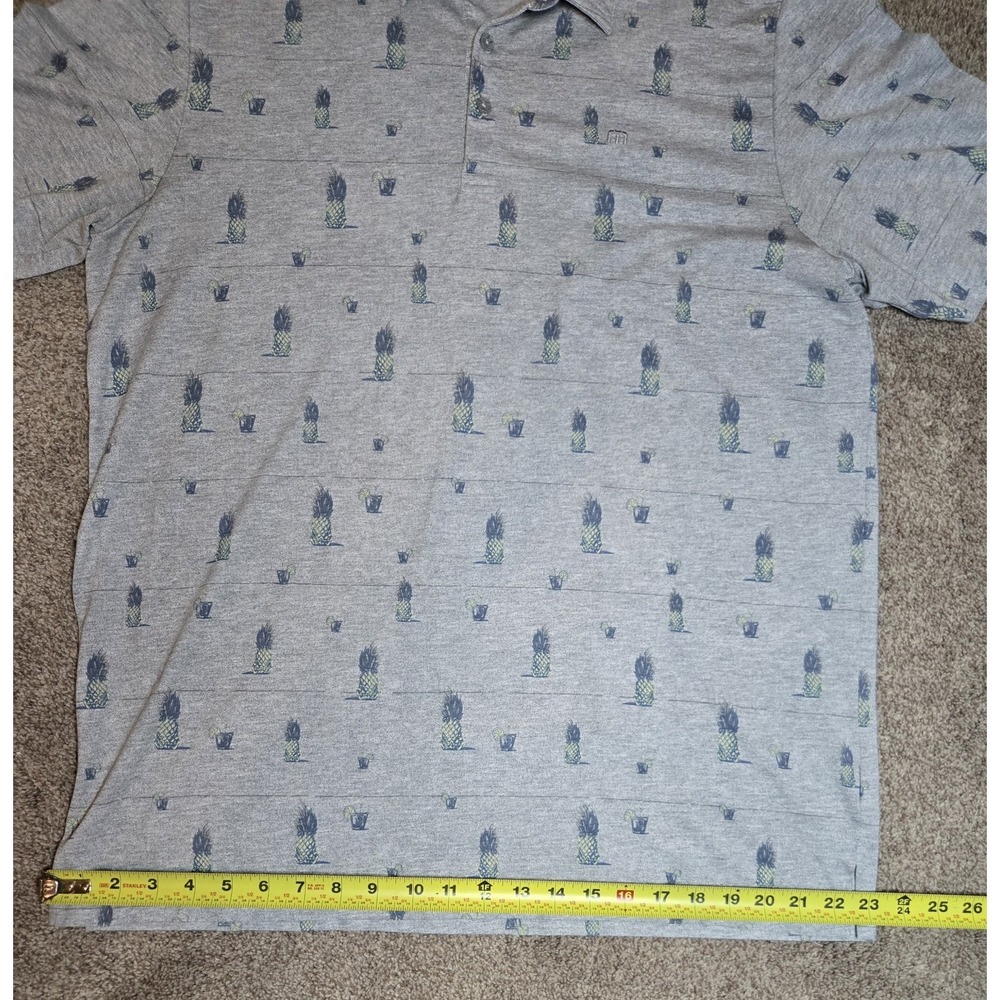 Travis Mathew XL Men's Polo Shirt Gray Pineapple Drink Print Short Sleeve - Picture 5 of 6